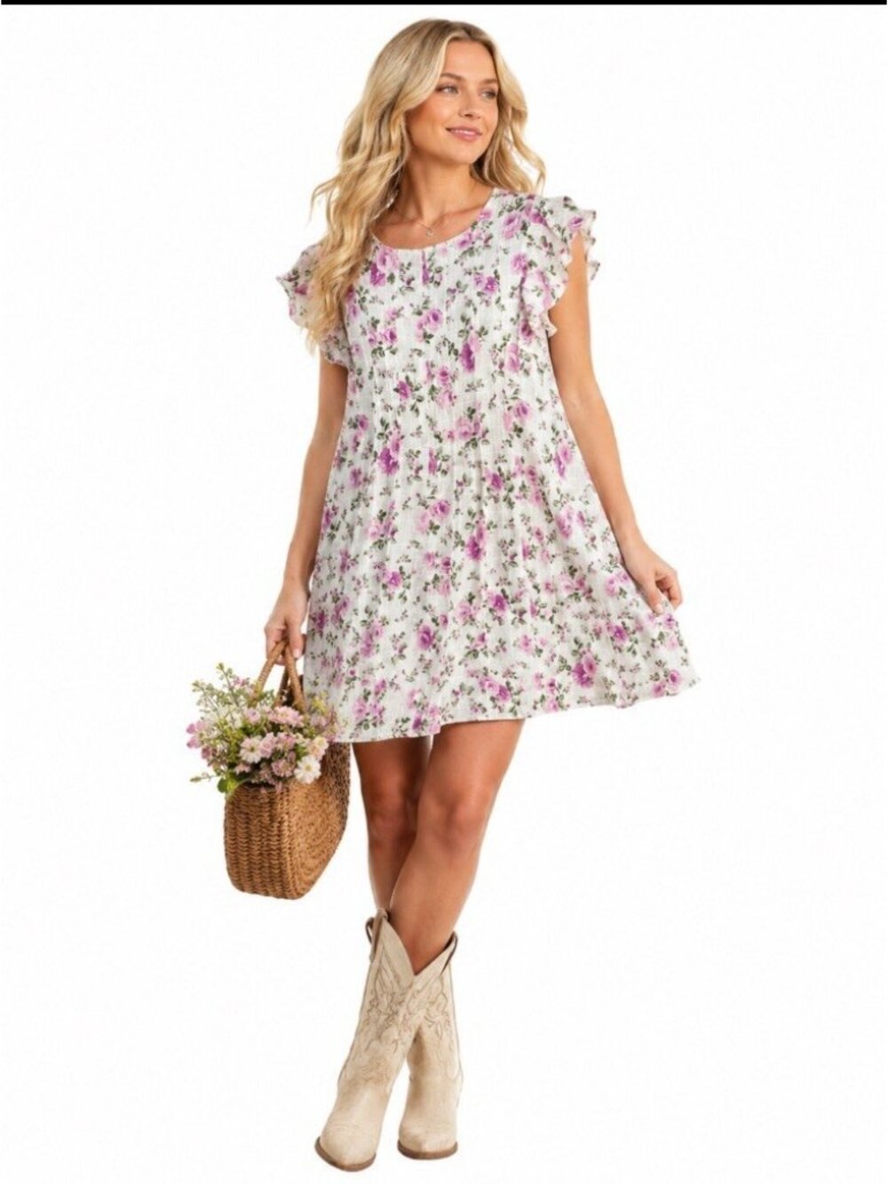 Aura Womens Floral Pin Tuck Babydoll Dress Size L Cottagecore